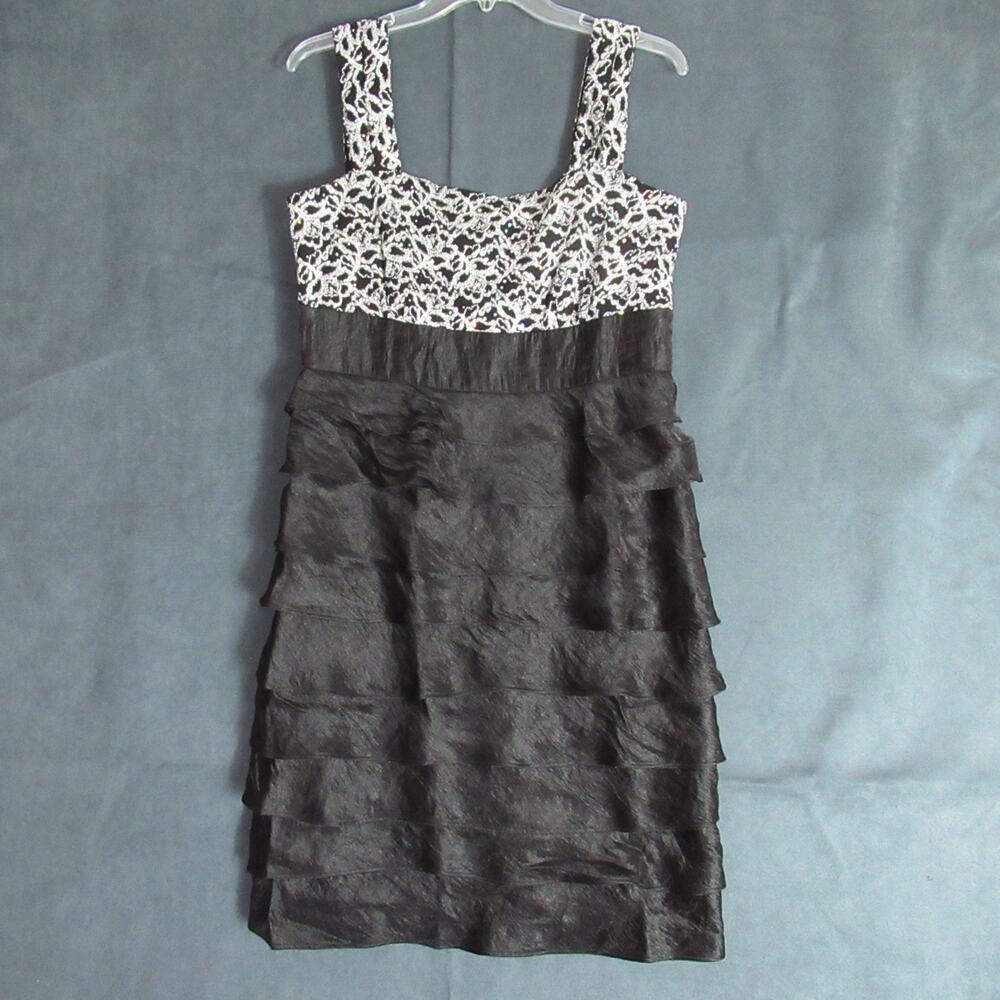 Kathy Roberts Dress Womens 12 Black Sequin Tiered Ruffle Cocktail Formal Evening